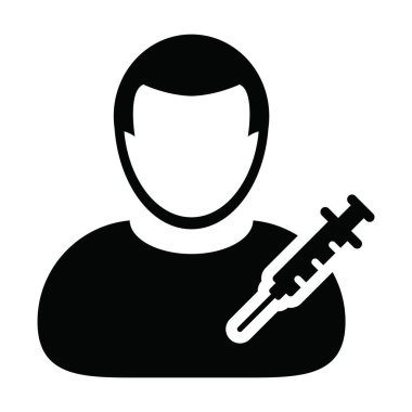 Aşı erkek kullanıcı profili avatar sembollü şırınga ikonu vektörü bir glifli resim çiziminde tıbbi ve sağlık tedavisi için