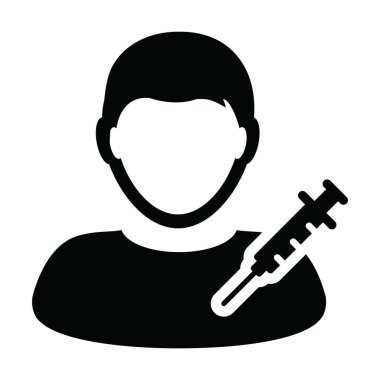 Aşı şırıngası ile insan ikonu vektörü erkek kullanıcı profili avatar sembolü tıbbi ve sağlık tedavisi için bir kabartma resim çiziminde