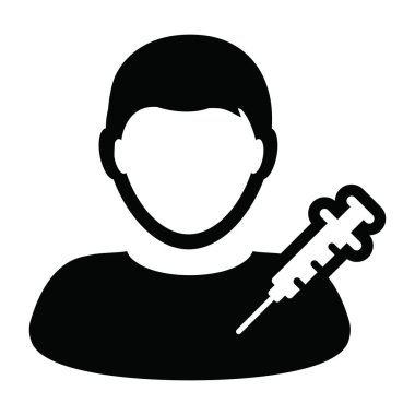 Aşı şırıngası erkek kullanıcı profili sembollü Avatar ikon vektörü bir kabartma resim çiziminde tıbbi ve sağlık tedavisi için