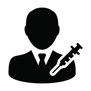 Aşı şırıngası erkek kullanıcı profili avatar sembollü kişi ikonu vektörü bir kabartma resim çiziminde tıbbi ve sağlık tedavisi için