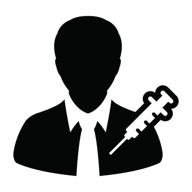 Aşı şırıngası erkek kullanıcı avatar sembollü profil ikonu vektörü bir glifli resim çiziminde tıbbi ve sağlık tedavisi için