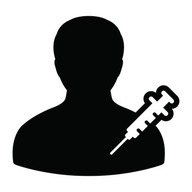 İğne ikon vektörü aşı şırıngası erkek kullanıcı profili avatar sembolü tıbbi ve sağlık tedavisi için bir glyph resimleme