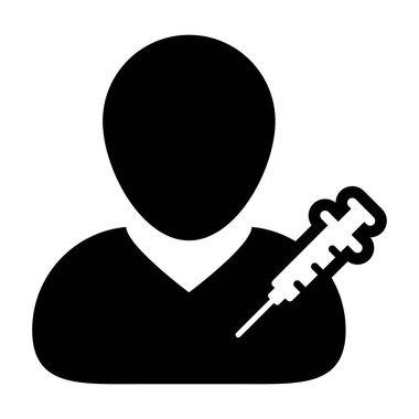 Aşı şırıngası ile ilk yardım ikonu vektörü erkek kullanıcı profili avatar sembolü tıbbi ve sağlık tedavisi için bir glyph resim çiziminde