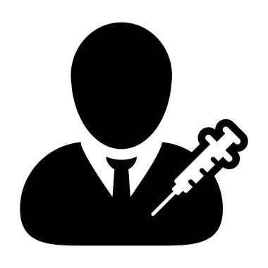 Aşı erkek kullanıcı profili avatar sembollü şırınga ikonu vektörü bir glifli resim çiziminde tıbbi ve sağlık tedavisi için