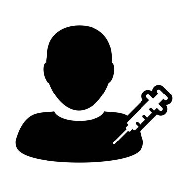 İğne ikon vektörü aşı şırıngası erkek kullanıcı profili Avatar sembolü ile tıbbi ve sağlık tedavisi için bir glyph resim çiziminde