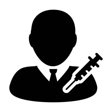 Aşı şırıngası ile bağışıklık ikonu vektörü erkek kullanıcı profili avatar sembolü tıbbi ve sağlık tedavisi için bir glyph resim çiziminde