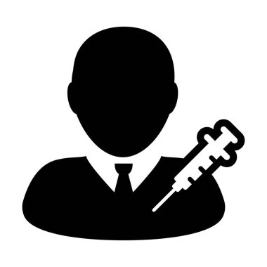 İğne ikon vektörü aşı şırıngası erkek kullanıcı profili Avatar sembolü ile tıbbi ve sağlık tedavisi için bir glyph resim çiziminde