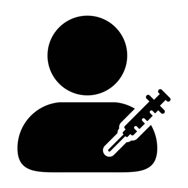 Persoon Icoon Vector Met Vaccin Spuit Mannelijk Gebruikersprofiel Avatar Symbool — Stockvector