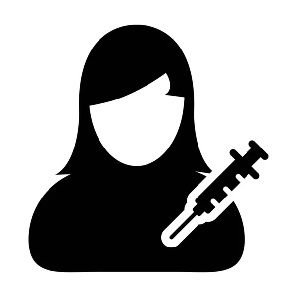 Wektor Ikony Szczepienia Strzykawką Dla Kobiet Profil Użytkownika Symbol Awatara — Wektor stockowy