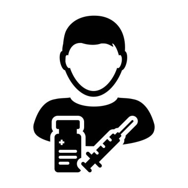 Aşı şırıngası erkek kullanıcı profili avatar sembollü eczane ikonu vektörü bir glifli resim çiziminde tıbbi ve sağlık tedavisi için