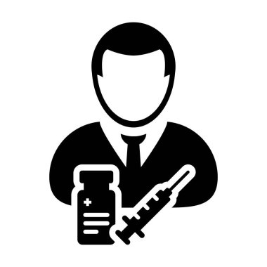 Aşı ikonu vektörü aşı şırıngası erkek kullanıcı profili avatar sembolü tıbbi ve sağlık tedavisi için bir glyph resimleme