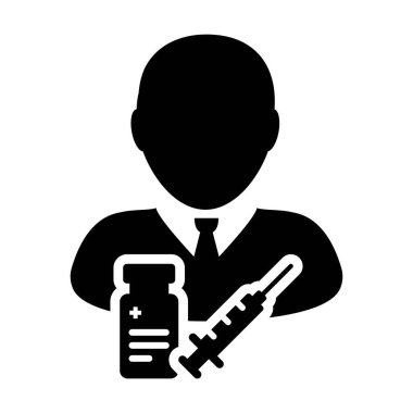Aşı şırıngası ile ilk yardım ikonu vektörü erkek kullanıcı profili avatar sembolü tıbbi ve sağlık tedavisi için bir glyph resim çiziminde