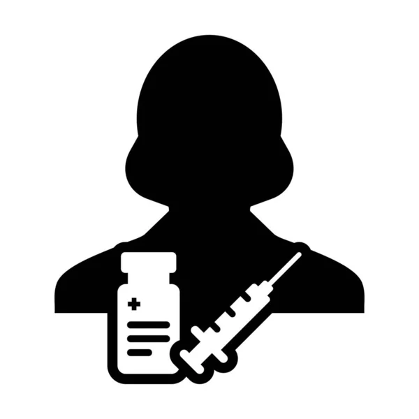 Icona Della Siringa Vettore Con Vaccino Profilo Utente Femminile Simbolo — Vettoriale Stock