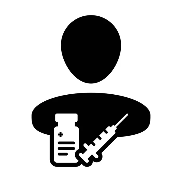 Vecteur Icône Personne Avec Seringue Vaccinale Profil Utilisateur Masculin Symbole — Image vectorielle