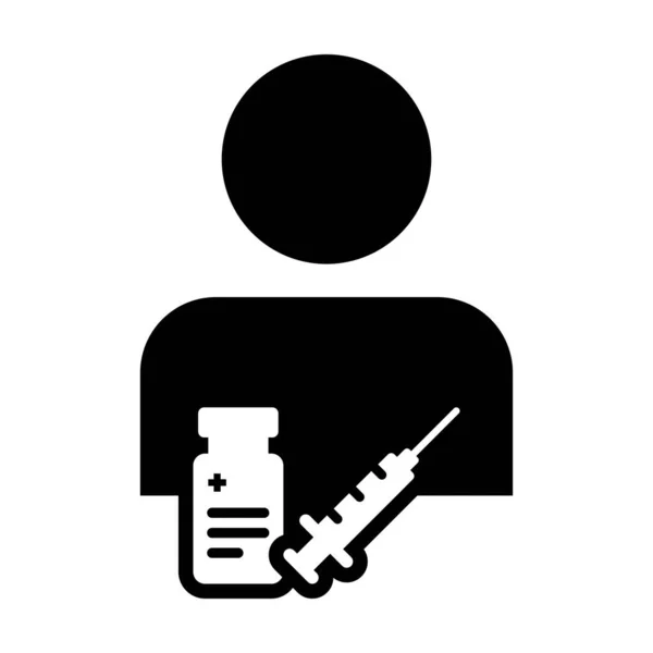 Wektor Ikony Farmaceuty Strzykawką Profil Męskiego Użytkownika Symbol Awatara Leczenia — Wektor stockowy