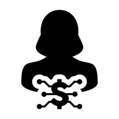 Dijital para birimi simgesi vektör dolar para sembolü ve dijital para birimi için kadın kullanıcı profili avatarı