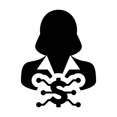 Dijital para birimi ikonu vektör dolar para sembolü ve dijital para birimi için kadın kullanıcı profili avatarı bir kabartma resim çizimi