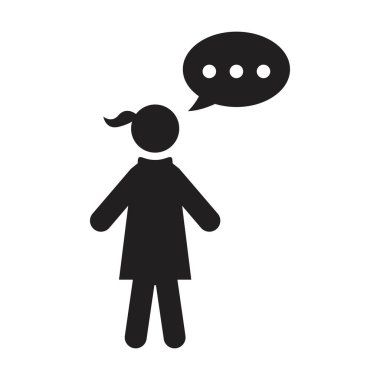 Tartışma simgesi kadın vektör profili avatarı tartışma ve bilgi için düz renk çizimi resimlemesi ile konuşma balonu sembolü ile
