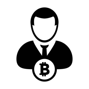 Sanal cüzdan için dijital cüzdan için erkek profil avatarı bulunan Bitcoin sembolü vektör engelleme kripto para birimi