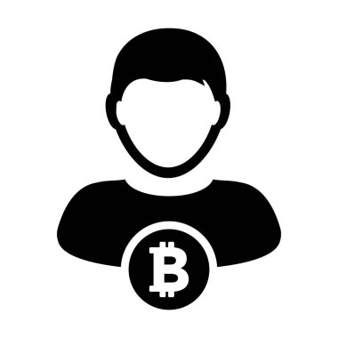 Dijital para birimi için erkek profil avatarı olan Bitcoin ikon vektörü şifreleme sembolü