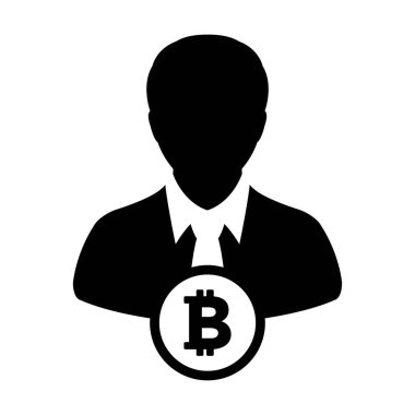 Dijital para birimi için erkek profil avatarı olan Bitcoin ikon vektörü şifreleme sembolü