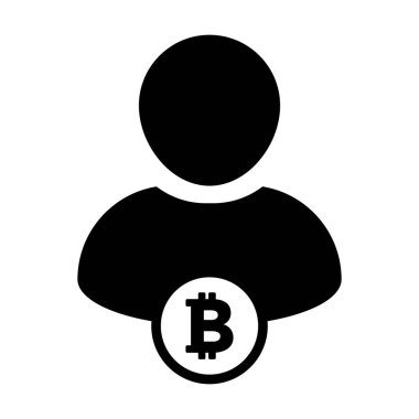 Şifreli para birimi ikonu vektörü bitcoin blok zinciri. Dijital cüzdan için erkek profil avatarı bir kabartma resimleme içinde