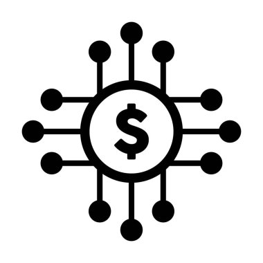 Varlık ve cüzdan için dijital işlemler için dijital dolar ikonu vektör para sembolü düz renkli bir resim çizimi