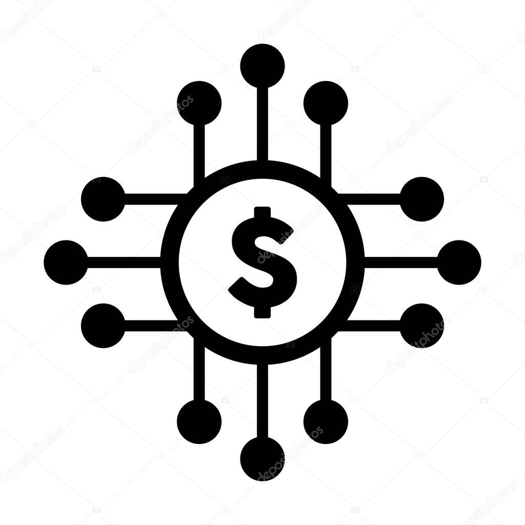 Digital dollar icon vector currency symbol for digital transactions for asset and wallet in a flat color glyph pictogram illustration