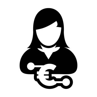 Dijital para birimi ikon vektör sembolü ve dijital para birimi için kadın kullanıcı profili avatarı