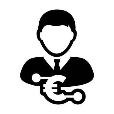 Dijital para ikonu euro vektör para birimi sembolü ve dijital para birimi için erkek kullanıcı profili avatarı