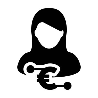 Dijital para birimi ikonu euro para sembolü ve dijital para birimi için kadın kullanıcı profili avatarı