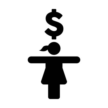 Cüzdan için kadın kişi ile dolar ikonu vektör para işlem sembolü bir kabartma resimleme