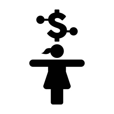 Sayısal dolar para birimi ikonu vektör sembolü ile kadın kişi bir kabartma resimleme işlemleri için
