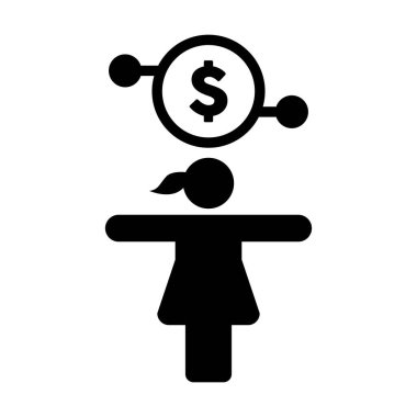 Sayısal dolar para birimi ikonu vektör sembolü ile kadın kişi bir kabartma resimleme işlemleri için