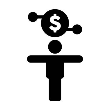 Para transferi için erkek kişi ile birlikte dijital dolar ikonu vektör para birimi sembolü bir glifli resimleme
