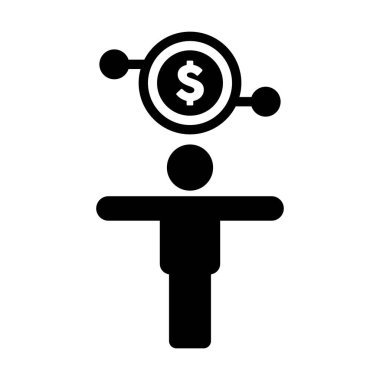 Para transferi için erkek kişi ile birlikte dijital dolar ikonu vektör para birimi sembolü bir glifli resimleme