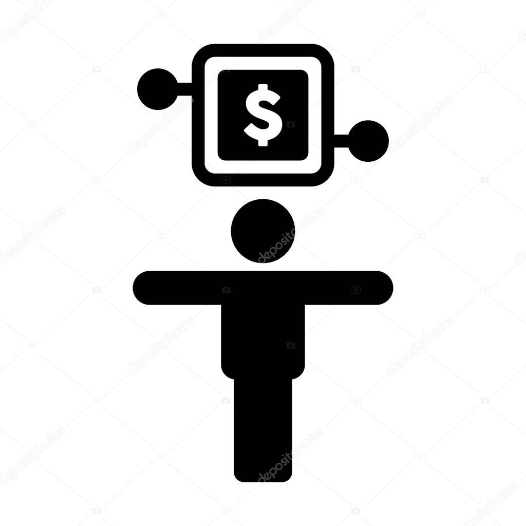 Icono de dinero digital símbolo de moneda de dólar vector con persona