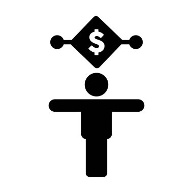 İşlem için erkek kişi ile birlikte dijital dolar para birimi ikonu vektör sembolü