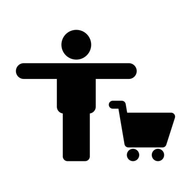 Düz renk kabartma resimli el arabası sembollü erkek ikon vektörü alınıyor