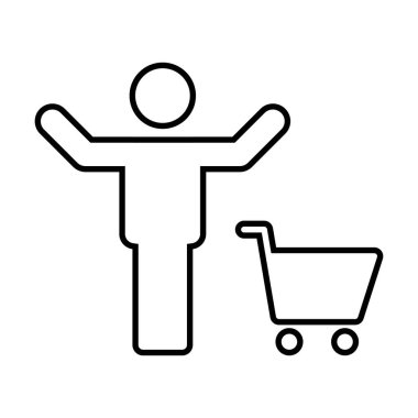 Alışveriş arabası ikonu vektörü erkek ana hatları düz renk kabartma resimli çizim sembolü