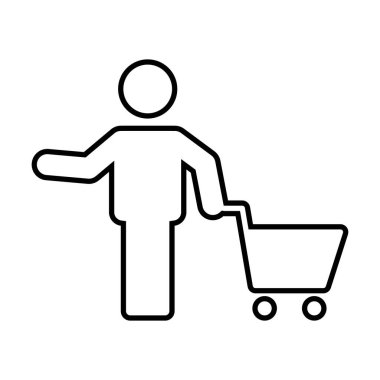 Alışveriş arabası ikonu vektörü erkek ana hatları düz renk kabartma resimli çizim sembolü