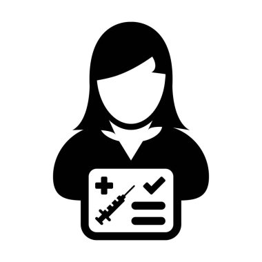 Tıbbi ve sağlık sertifikası için kadın kullanıcı profili Avatar sembollü aşı kartı ikonu vektörü