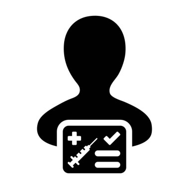 Aşılama karnesi ikon vektörü ile erkek kullanıcı profili avatar sembolü tıbbi ve sağlık hizmeti sertifikası için bir glyph resimli resimleme