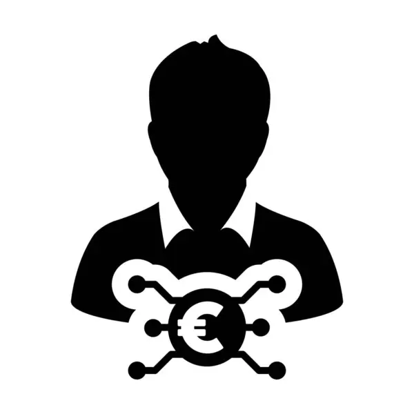 Avatar Ikona Wektor Cyfrowa Waluta Euro Męskim Profilu Użytkownika Dla — Wektor stockowy