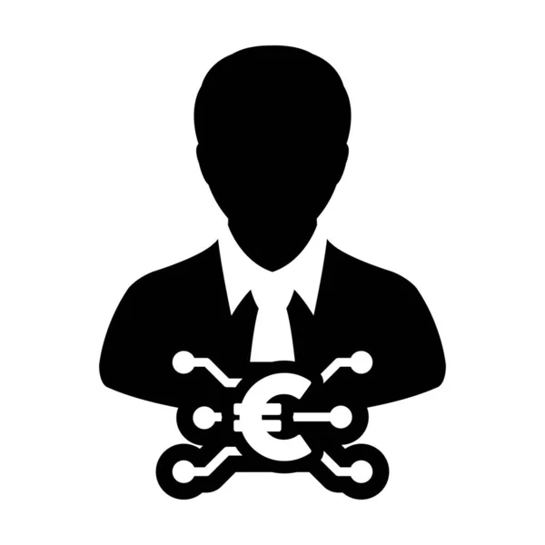 Euro Ikona Wektor Cyfrowy Waluta Symbol Mężczyzna Użytkownik Profil Avatar — Wektor stockowy