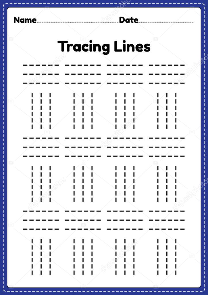 Tracing lines worksheet for kindergarten and preschool kids for educational activities in a printable illustration