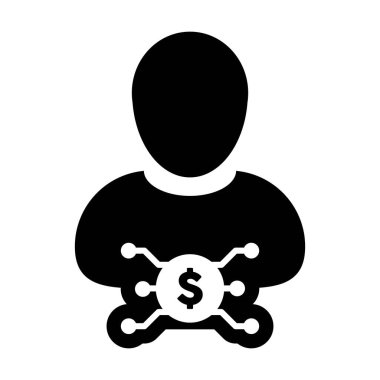 Dijital cüzdan için erkek kullanıcı profili avatarı olan kişi simgesi dijital dolar para birimi