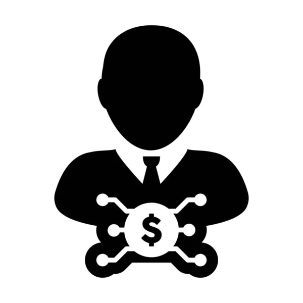 Investment icon vector digital dollar currency with male user person profile avatar for digital wallet in a glyph pictogram illustration