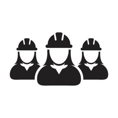 İnşaat işçisi ikon vektör grubu müteahhit insanlar profili Avatar takım çalışması için portre portresi çiziyor.