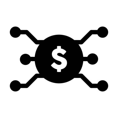 Varlık ve cüzdan için dijital işlemler için düz renkli bir resim çiziminde dijital dolar simgesi vektör para birimi sembolü